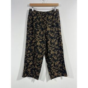 First Option Old Money Preppy VTG Floral Linen Blend Wide Leg Crop Pants Women 8